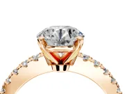 Solitaire Engagement Ring Setting for Round Cut Center with Single Row Accent Band and Prong Head in Rose Gold