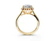 Starburst Halo Engagement Ring Setting for Princess Cut Center with Thin Round-Wire Band and Prong Head in Yellow Gold