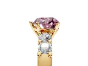 5 Stone Engagement Ring Setting for Fancy Pink Heart-Shaped Center with Plain Band and Prong Head in Yellow Gold
