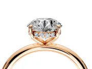 Hidden Halo Engagement Ring Setting for Round Cut Center with Thin Rounded Band and Prong Head in Rose Gold