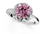 Floral Frame Engagement Ring Setting for Fancy Pink Round Cut Center with Accent Clusters and Prong Head in Sterling Silver