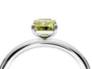 Low-Set Solitaire Engagement Ring Setting for Fancy Yellow Emerald Cut Center with Thin Plain Band and Prong Head in White Gold