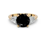 3 Stone Engagement Ring Setting for Fancy Black Round Cut Center with Large Pear-Shaped Accents and Prong Head in Yellow Gold