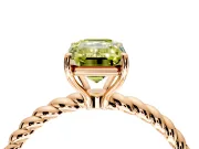 Solitaire Engagement Ring Setting for Fancy Yellow Emerald Cut Center with Plain Twisted Rope Band and Prong Head in Rose Gold