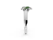 Halo Engagement Ring Setting for Fancy Green Pear-Shaped Center with Knife Ridge Cathedral Band and Prong Head in White Gold