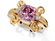 Solitaire Engagement Ring Setting for Fancy Pink Cushion Cut Center with Twisted Band and Scroll Prong Head in Yellow Gold