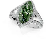 Halo Engagement Ring Setting for Fancy Green Marquise Center with Narrow Pave Split Shank and Prong Head in Sterling Silver