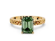 Solitaire Engagement Ring Setting for Fancy Green Emerald Cut Center with Milgrain X Pattern Band and Prong Head in Yellow Gold