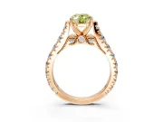 Solitaire Engagement Ring Setting for Fancy Yellow Oval Center with Pave Cathedral Shoulders and Prong Head in Rose Gold