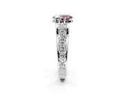 Solitaire Engagement Ring Setting for Fancy Pink Oval Center with Graduated Shared Prongs and Prong Head in White Gold