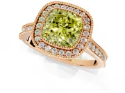 Halo Engagement Ring Setting for Fancy Yellow Cushion Cut Center with Milgrain Pave Band and Bezel Head in Rose Gold