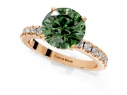 Solitaire Engagement Ring Setting for Fancy Green Round Cut Center with Fine Pave Band and Claw Prong Head in Rose Gold