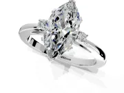 3 Stone Engagement Ring Setting for Marquise Center with Low-Set Round Cut Accents and Prong Head in Platinum