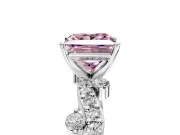 Solitaire Engagement Ring Setting for Fancy Pink Princess Cut Center with Bar-Station Pave Twist and Prong Head in White Gold