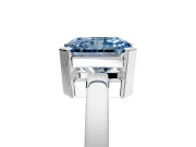 Solitaire Engagement Ring Setting for Fancy Blue Radiant Cut Center with Plain Band and Flat Tab Prong Head in Platinum