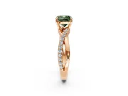 Crossover Engagement Ring Setting for Fancy Green Cushion Cut Center with Pave and Plain Strands and Prong Head in Rose Gold