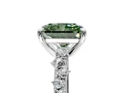 Solitaire Engagement Ring Setting for Fancy Green Radiant Cut Center with Trailing Leaf Accent Band and Prong Head in Platinum