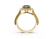 Milgrain Halo Engagement Ring Setting for Fancy Green Princess Cut Center with Bezel Point Accents and Prong Head in Yellow Gold