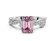 Solitaire Engagement Ring Setting for Fancy Pink Emerald Cut Center with Bar-Station Pave Twist and Prong Head in White Gold