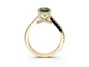 Solitaire Engagement Ring Setting for Fancy Green Radiant Cut Center with Widening Pave Band and Claw Prong Head in Yellow Gold