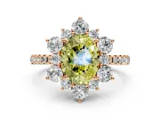 Floral Halo Engagement Ring Setting for Fancy Yellow Oval Center with Pave Accents and Prong Head in Rose Gold