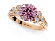 Cluster Engagement Ring Setting for Fancy Pink Round Cut Center with Bezel Accent Clusters and Prong Head in Rose Gold