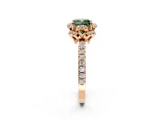 Halo Engagement Ring Setting for Fancy Green Cushion Cut Center with Openwork Halo, Pave Band and Prong Head in Rose Gold