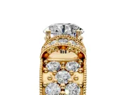 Pave Engagement Ring Setting for Round Cut Center with Curved Accent Rows, Openwork and Prong Head in Yellow Gold