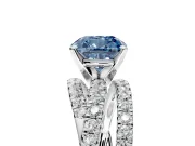 Solitaire Engagement Ring Setting for Fancy Blue Cushion Cut Center with Woven 3-Strand Pave Band and Prong Head in White Gold