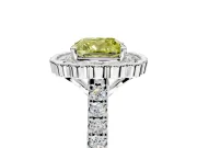 Milgrain Floral Halo Engagement Ring Setting for Fancy Yellow Cushion Cut Center with Pave Band and Prong Head in Sterling Silver