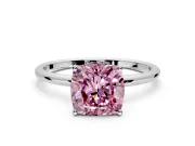 Solitaire Engagement Ring Setting for Fancy Pink Cushion Cut Center with Straight Thin Band and Prong Head in Platinum