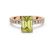 Solitaire Engagement Ring Setting for Fancy Yellow Emerald Cut Center with Fine Pave Band and Claw Prong Head in Rose Gold