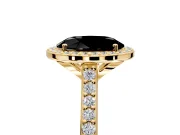 Halo Engagement Ring Setting for Fancy Black Oval Center with Pave Accents, Heart Basket and Prong Head in Yellow Gold