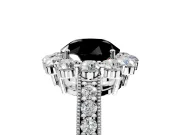 Halo Engagement Ring Setting for Fancy Black Round Cut Center with Milgrain Channel Band and Prong Head in Platinum