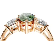 3 Stone Engagement Ring Setting for Fancy Green Marquise Center with Matching Side Accents and Prong Head in Rose Gold
