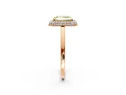 Halo Engagement Ring Setting for Fancy Yellow Radiant Cut Center with Plain Tapered Band and Prong Head in Rose Gold