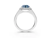 Halo Engagement Ring Setting for Fancy Blue Round Cut Center with Plain Tapered Band and Prong Head in White Gold