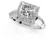 Halo Engagement Ring Setting for Princess Cut Center with Knife Ridge Cathedral Band and Prong Head in White Gold