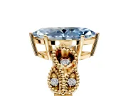 Leaf Engagement Ring Setting for Fancy Blue Marquise Center with Milgrain Accent Band and Prong Head in Yellow Gold