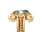 Solitaire Engagement Ring Setting for Fancy Green Pear-Shaped Center with Twisted Band and Scroll Prong Head in Yellow Gold