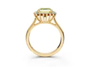 Starburst Halo Engagement Ring Setting for Fancy Yellow Asscher Cut Center with Thin Round-Wire Band and Prong Head in Yellow Gold