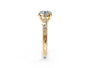 Solitaire Engagement Ring Setting for Round Cut Center with Trailing Leaf Accent Band and Prong Head in Yellow Gold