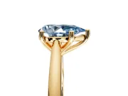 Solitaire Engagement Ring Setting for Fancy Blue Pear-Shaped Center with Narrow Cathedral Band and Prong Head in Yellow Gold