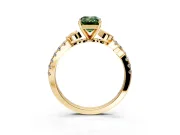 Leaf Motif Engagement Ring Setting for Fancy Green Emerald Cut Center with Pave Band and Prong Head in Yellow Gold