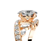 Solitaire Engagement Ring Setting for Oval Center with Pave Bypass Twist Band and Prong Head in Rose Gold