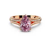 Solitaire Engagement Ring Setting for Fancy Pink Pear-Shaped Center with Pave Rail Split Shank and Prong Head in Rose Gold