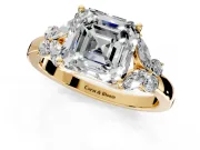Solitaire Engagement Ring Setting for Asscher Cut Center with Marquise Flower Shoulders and Prong Head in Yellow Gold