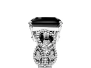 Leaf Engagement Ring Setting for Fancy Black Princess Cut Center with Milgrain Accent Band and Prong Head in Sterling Silver