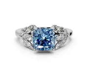 Leaf Cluster Engagement Ring Setting for Fancy Blue Cushion Cut Center with Marquise Accents and Prong Head in Sterling Silver