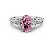 Solitaire Engagement Ring Setting for Fancy Pink Oval Center with Filigree Band and Prong Head in Platinum